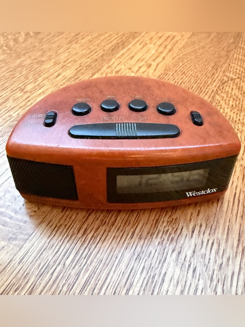 Westclox Super Loud LCD Alarm Clock Vintage-Style Woodgrain Battery Powered